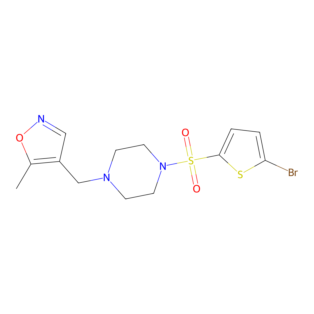 4-((4-((5-Bromothiophen-2-yl)sulfonyl)piperazin-1-yl)methyl)-5-methylisoxazole molecular structure, CAS 2034401-59-5