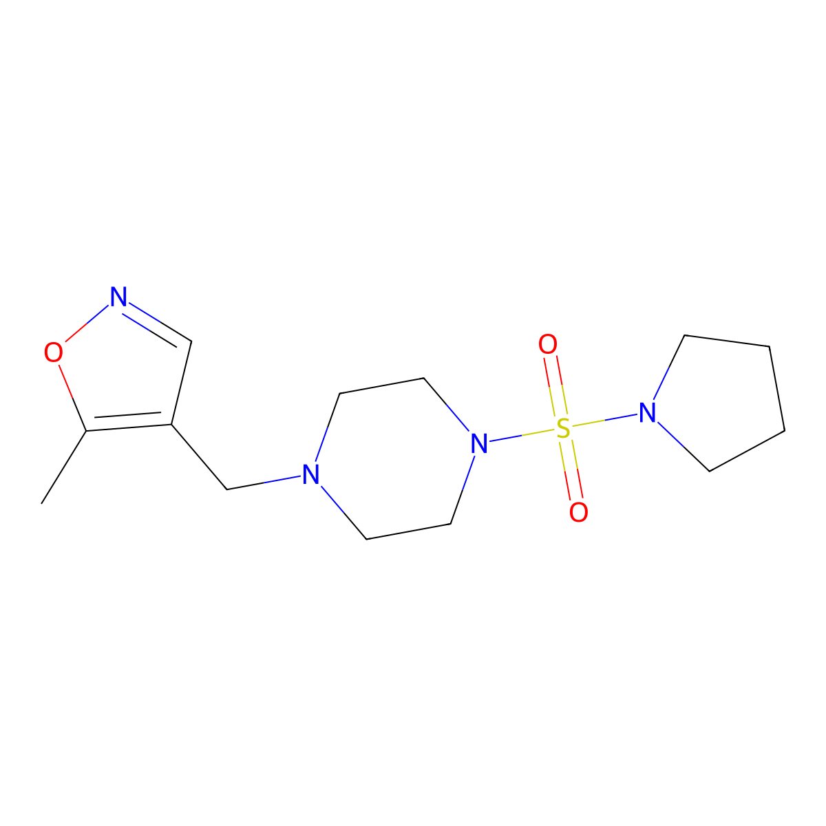 5-Methyl-4-((4-(pyrrolidin-1-ylsulfonyl)piperazin-1-yl)methyl)isoxazole molecular structure, CAS 2034401-64-2