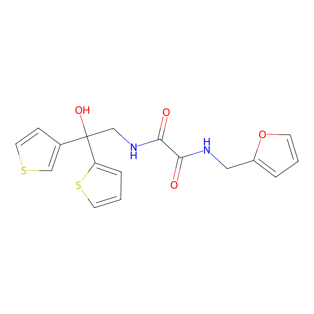 N1-(furan-2-ylmethyl)-N2-(2-hydroxy-2-(thiophen-2-yl)-2-(thiophen-3-yl)ethyl)oxalamide molecular structure, CAS 2034401-66-4