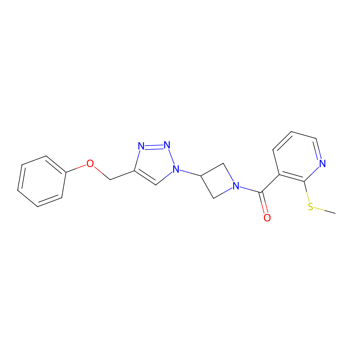 (2-(methylthio)pyridin-3-yl)(3-(4-(phenoxymethyl)-1H-1,2,3-triazol-1-yl)azetidin-1-yl)methanone molecular structure, CAS 2034401-68-6