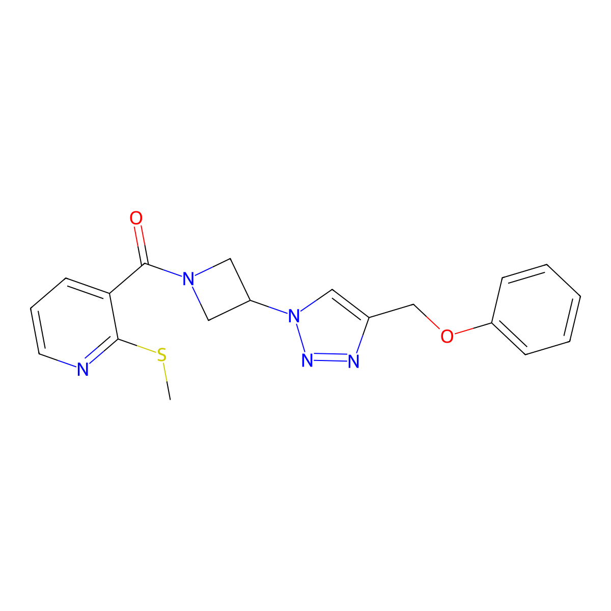 (2-(methylthio)pyridin-3-yl)(3-(4-(phenoxymethyl)-1H-1,2,3-triazol-1-yl)azetidin-1-yl)methanone molecular structure, CAS 2034401-68-6