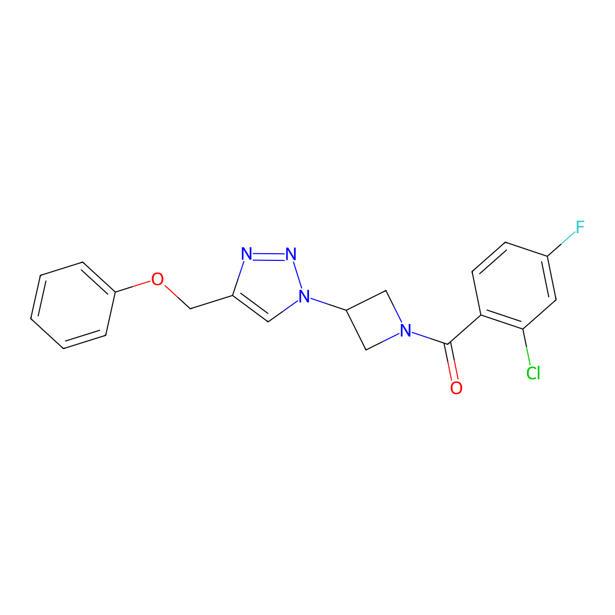 (2-chloro-4-fluorophenyl)(3-(4-(phenoxymethyl)-1H-1,2,3-triazol-1-yl)azetidin-1-yl)methanone molecular structure, CAS 2034401-73-3