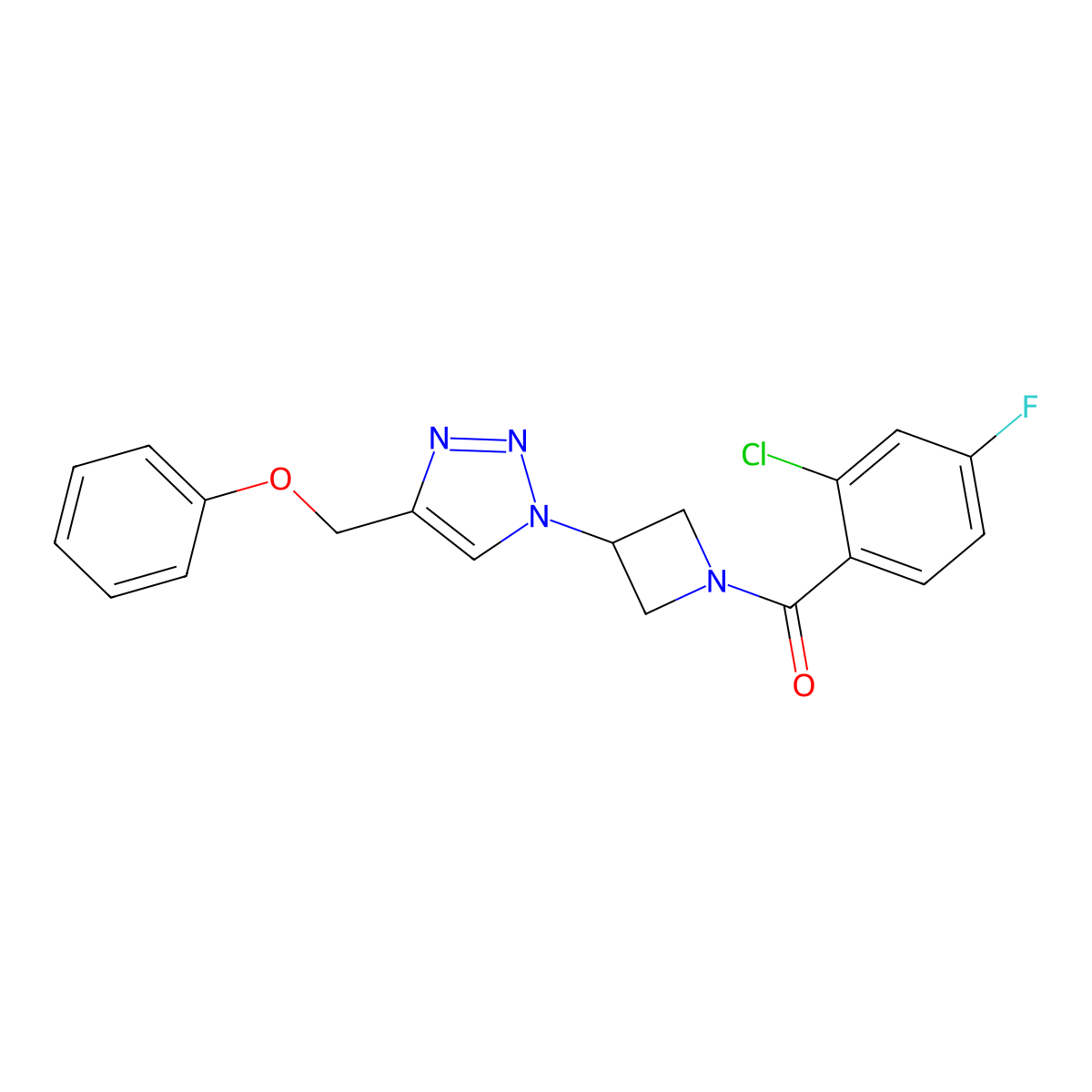 (2-chloro-4-fluorophenyl)(3-(4-(phenoxymethyl)-1H-1,2,3-triazol-1-yl)azetidin-1-yl)methanone molecular structure, CAS 2034401-73-3