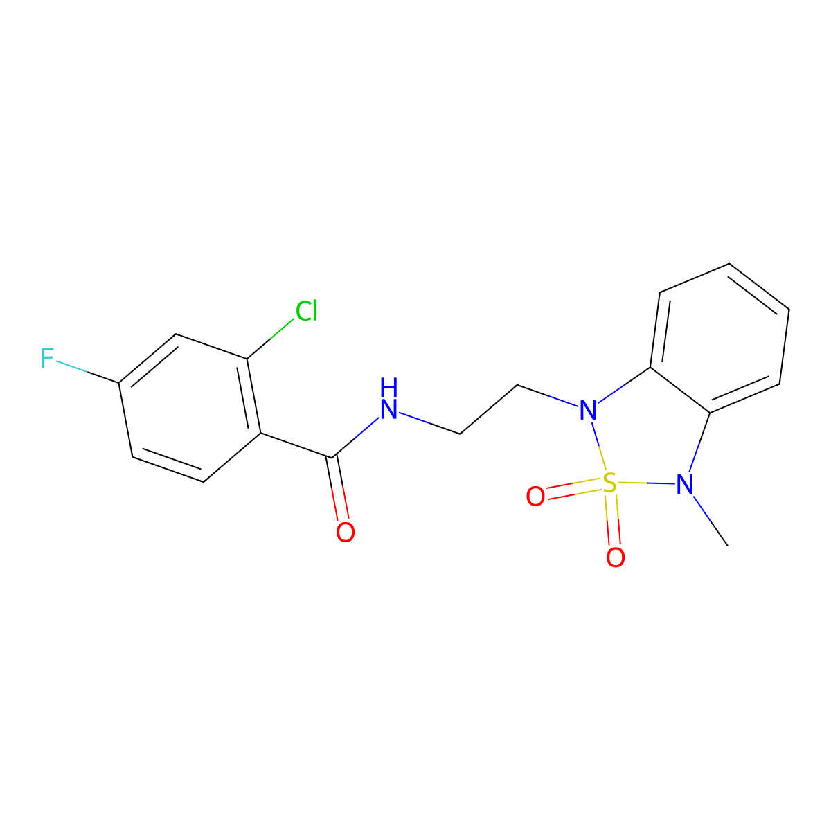 2-chloro-4-fluoro-N-(2-(3-methyl-2,2-dioxidobenzo[c][1,2,5]thiadiazol-1(3H)-yl)ethyl)benzamide molecular structure, CAS 2034401-74-4