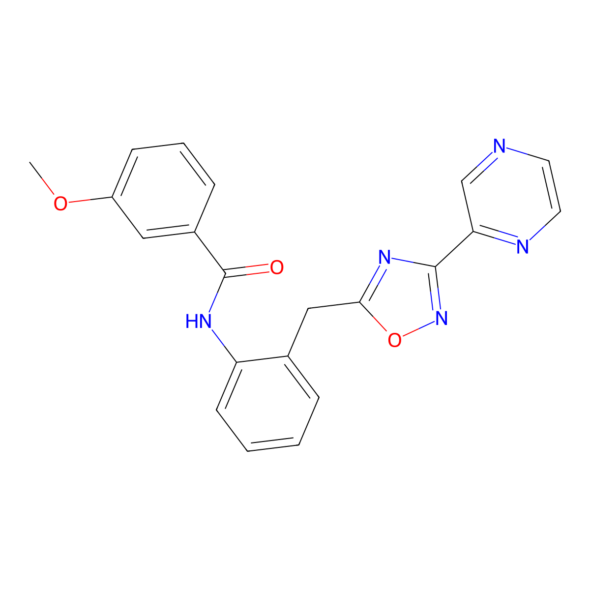 3-methoxy-N-(2-((3-(pyrazin-2-yl)-1,2,4-oxadiazol-5-yl)methyl)phenyl)benzamide molecular structure, CAS 2034401-76-6
