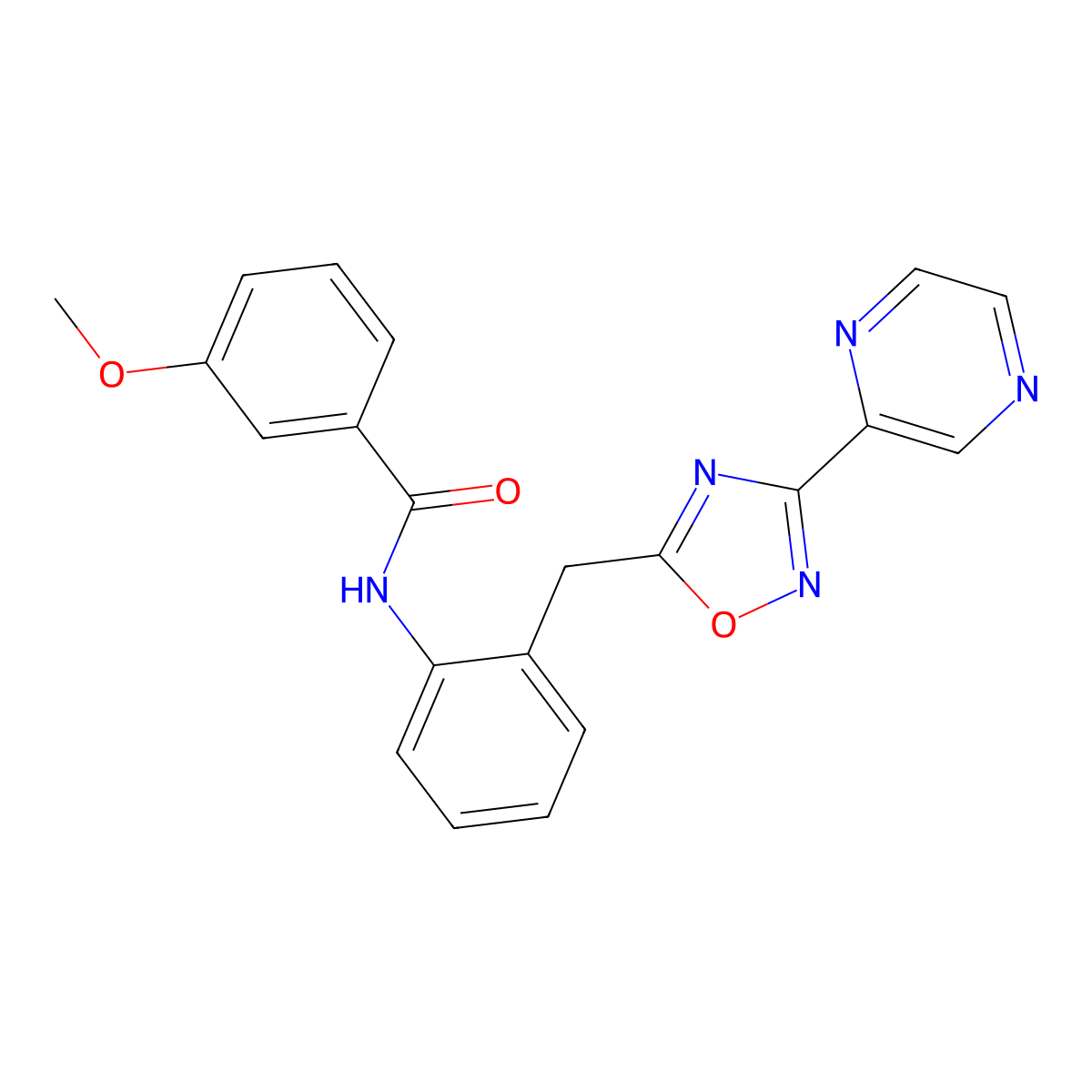3-methoxy-N-(2-((3-(pyrazin-2-yl)-1,2,4-oxadiazol-5-yl)methyl)phenyl)benzamide molecular structure, CAS 2034401-76-6