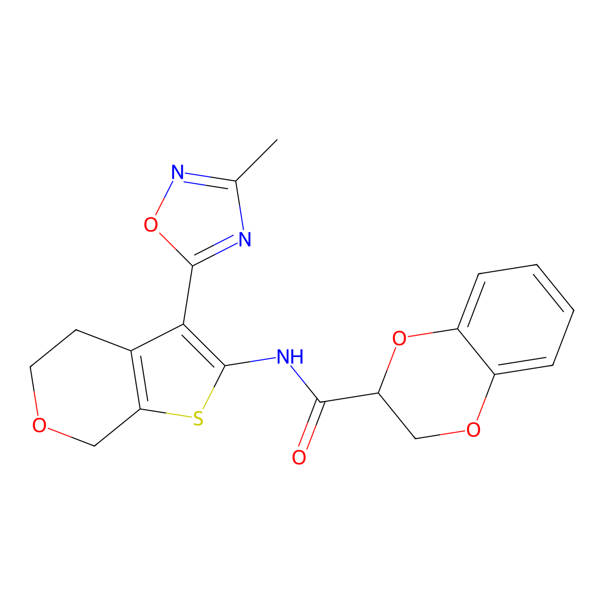 N-(3-(3-methyl-1,2,4-oxadiazol-5-yl)-5,7-dihydro-4H-thieno[2,3-c]pyran-2-yl)-2,3-dihydrobenzo[b][1,4]dioxine-2-carboxamide molecular structure, CAS 2034401-77-7