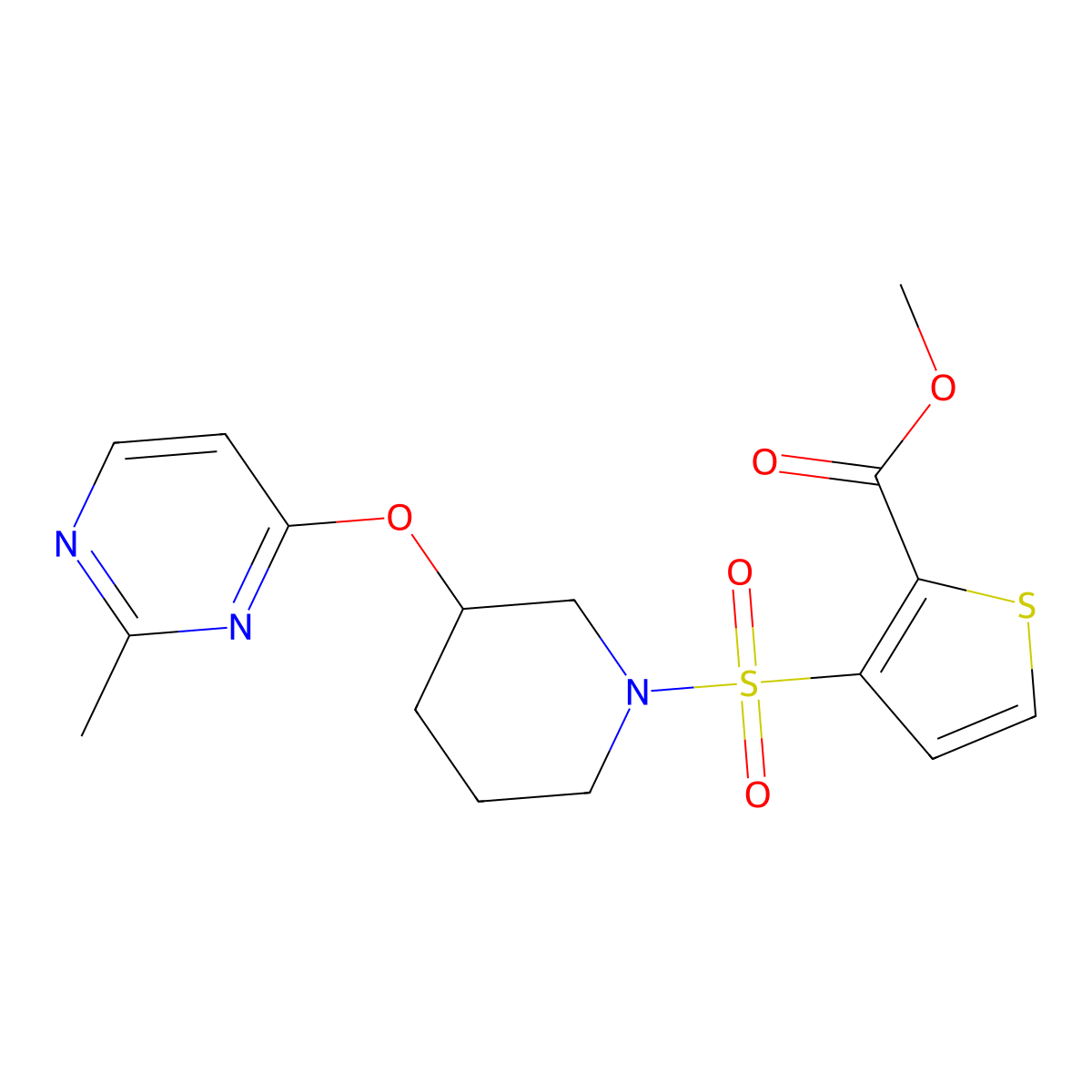 Methyl 3-((3-((2-methylpyrimidin-4-yl)oxy)piperidin-1-yl)sulfonyl)thiophene-2-carboxylate molecular structure, CAS 2034401-78-8