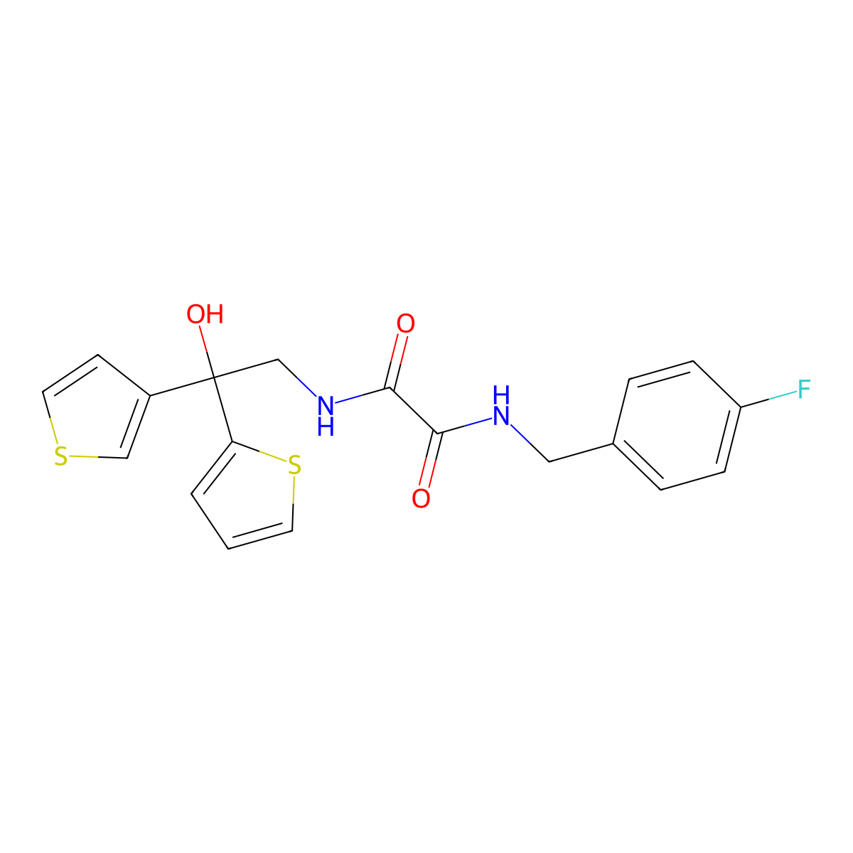 N1-(4-fluorobenzyl)-N2-(2-hydroxy-2-(thiophen-2-yl)-2-(thiophen-3-yl)ethyl)oxalamide molecular structure, CAS 2034401-79-9