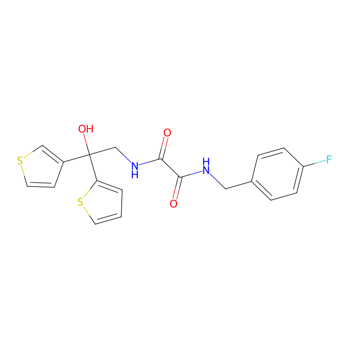 N1-(4-fluorobenzyl)-N2-(2-hydroxy-2-(thiophen-2-yl)-2-(thiophen-3-yl)ethyl)oxalamide molecular structure, CAS 2034401-79-9