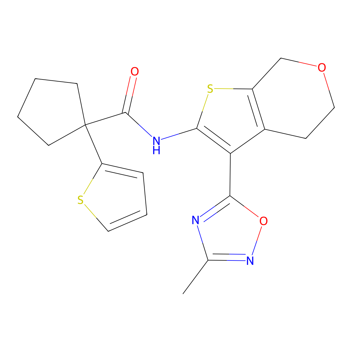 N-(3-(3-methyl-1,2,4-oxadiazol-5-yl)-5,7-dihydro-4H-thieno[2,3-c]pyran-2-yl)-1-(thiophen-2-yl)cyclopentanecarboxamide molecular structure, CAS 2034401-83-5