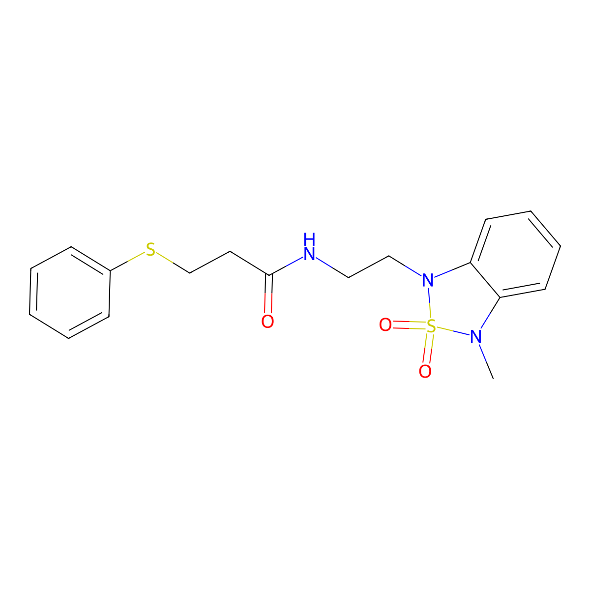 N-(2-(3-methyl-2,2-dioxidobenzo[c][1,2,5]thiadiazol-1(3H)-yl)ethyl)-3-(phenylthio)propanamide molecular structure, CAS 2034401-90-4
