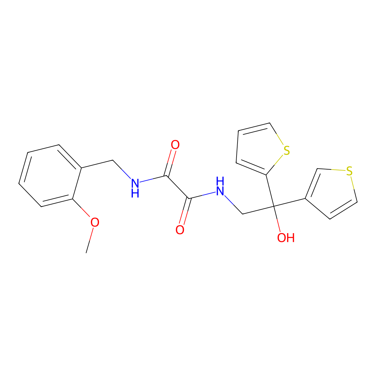 N1-(2-hydroxy-2-(thiophen-2-yl)-2-(thiophen-3-yl)ethyl)-N2-(2-methoxybenzyl)oxalamide molecular structure, CAS 2034401-91-5