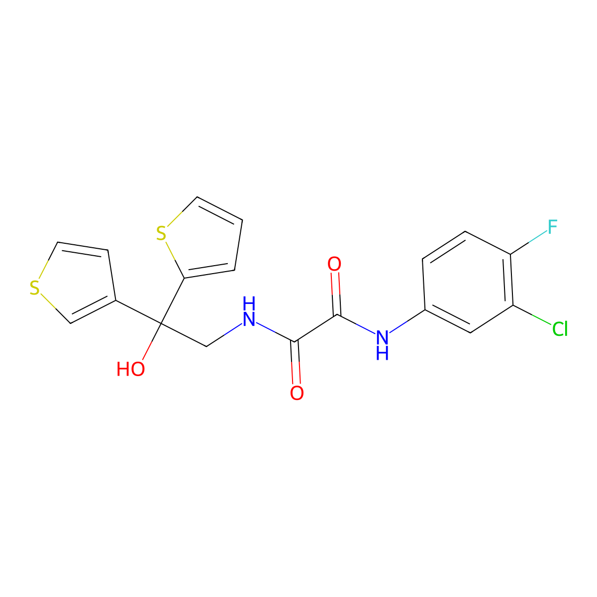 N1-(3-chloro-4-fluorophenyl)-N2-(2-hydroxy-2-(thiophen-2-yl)-2-(thiophen-3-yl)ethyl)oxalamide molecular structure, CAS 2034401-98-2
