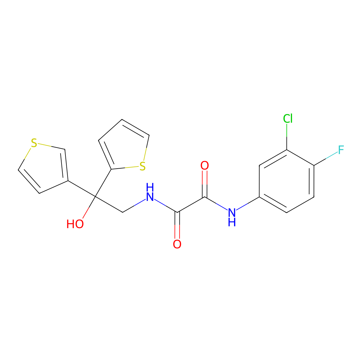 N1-(3-chloro-4-fluorophenyl)-N2-(2-hydroxy-2-(thiophen-2-yl)-2-(thiophen-3-yl)ethyl)oxalamide molecular structure, CAS 2034401-98-2