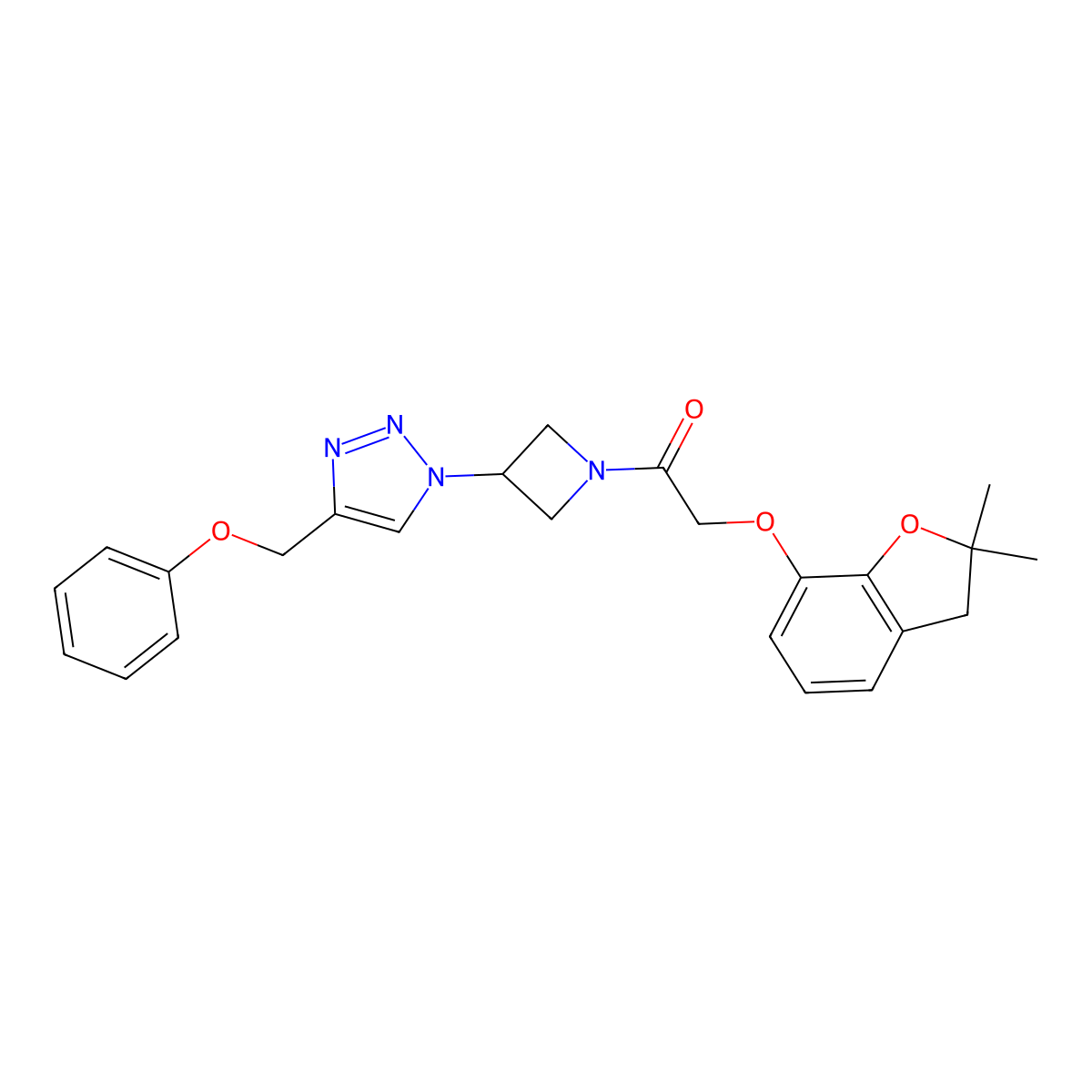 2-((2,2-dimethyl-2,3-dihydrobenzofuran-7-yl)oxy)-1-(3-(4-(phenoxymethyl)-1H-1,2,3-triazol-1-yl)azetidin-1-yl)ethanone molecular structure, CAS 2034402-00-9