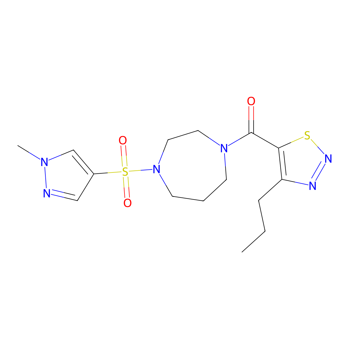 (4-((1-methyl-1H-pyrazol-4-yl)sulfonyl)-1,4-diazepan-1-yl)(4-propyl-1,2,3-thiadiazol-5-yl)methanone molecular structure, CAS 2034402-03-2