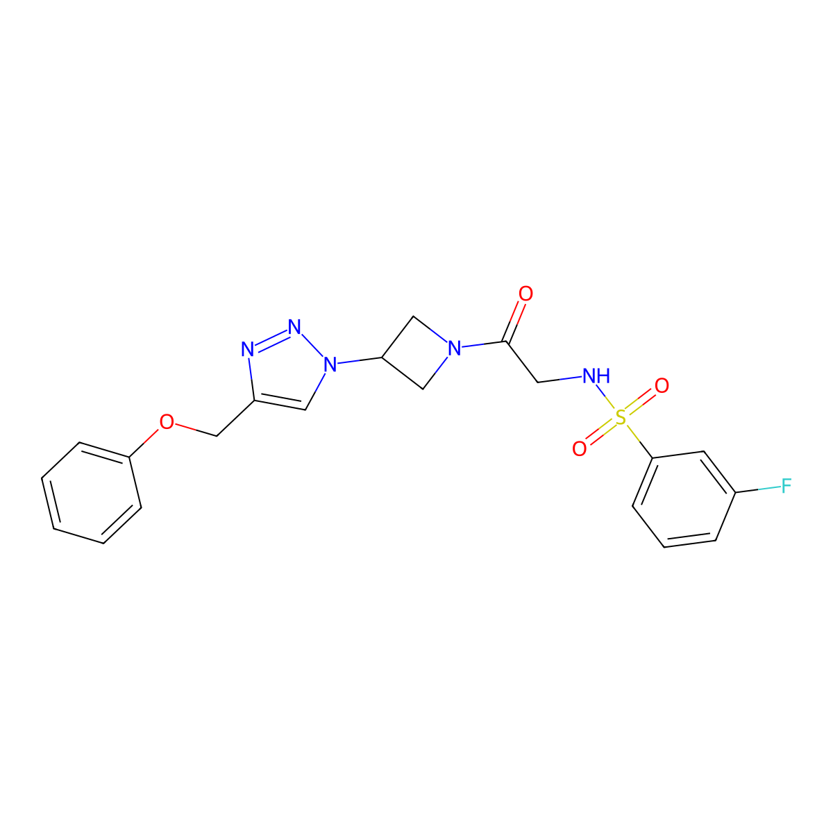 3-fluoro-N-(2-oxo-2-(3-(4-(phenoxymethyl)-1H-1,2,3-triazol-1-yl)azetidin-1-yl)ethyl)benzenesulfonamide molecular structure, CAS 2034402-06-5