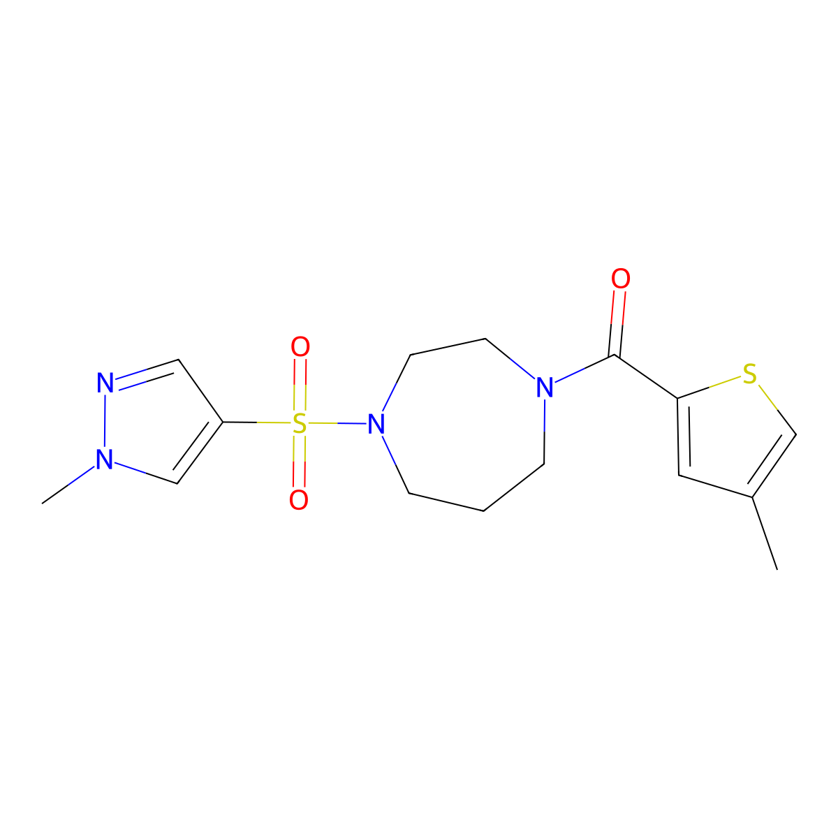 (4-((1-methyl-1H-pyrazol-4-yl)sulfonyl)-1,4-diazepan-1-yl)(4-methylthiophen-2-yl)methanone molecular structure, CAS 2034402-09-8
