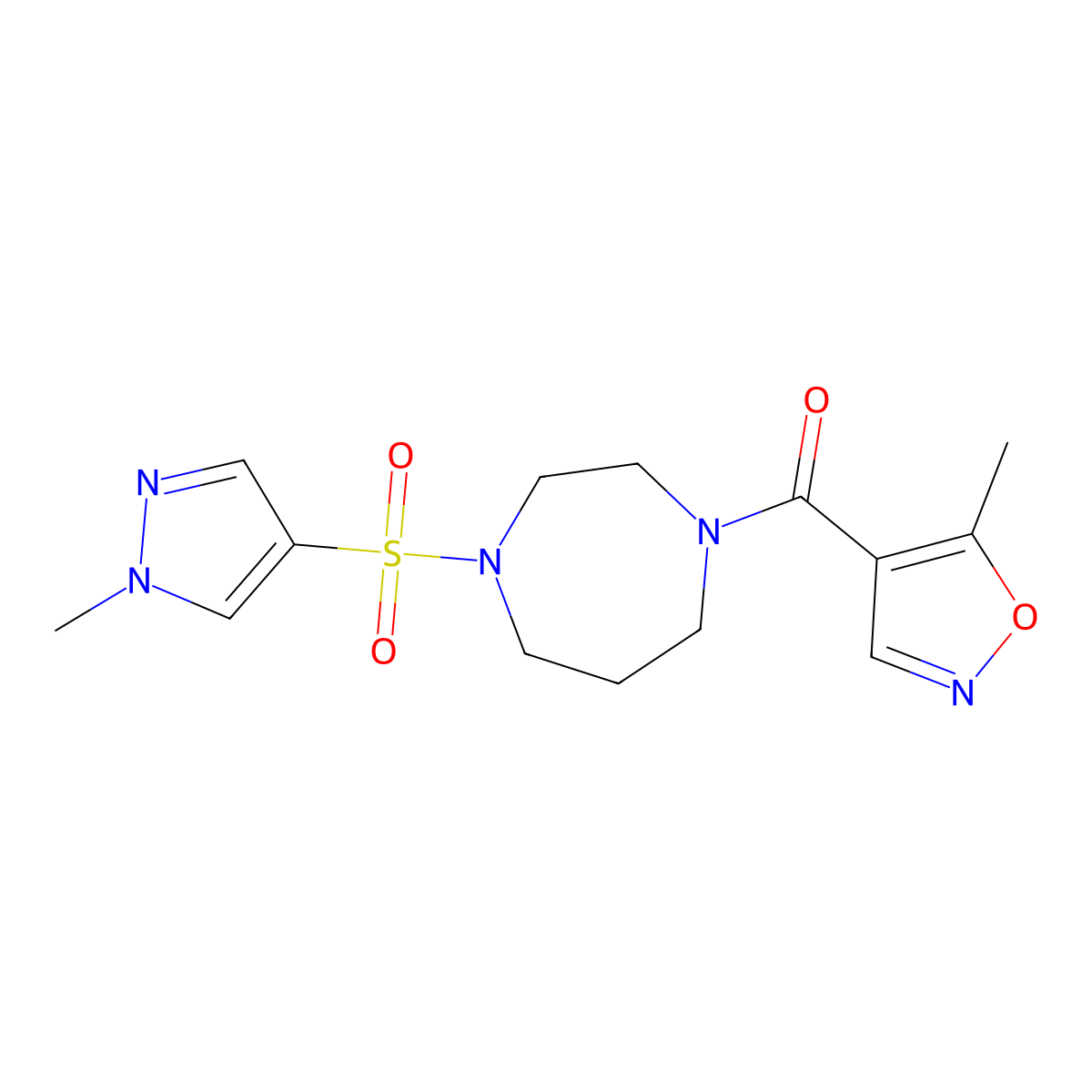 (4-((1-methyl-1H-pyrazol-4-yl)sulfonyl)-1,4-diazepan-1-yl)(5-methylisoxazol-4-yl)methanone molecular structure, CAS 2034402-21-4