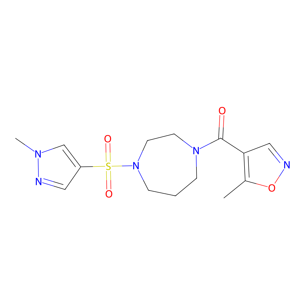 (4-((1-methyl-1H-pyrazol-4-yl)sulfonyl)-1,4-diazepan-1-yl)(5-methylisoxazol-4-yl)methanone molecular structure, CAS 2034402-21-4