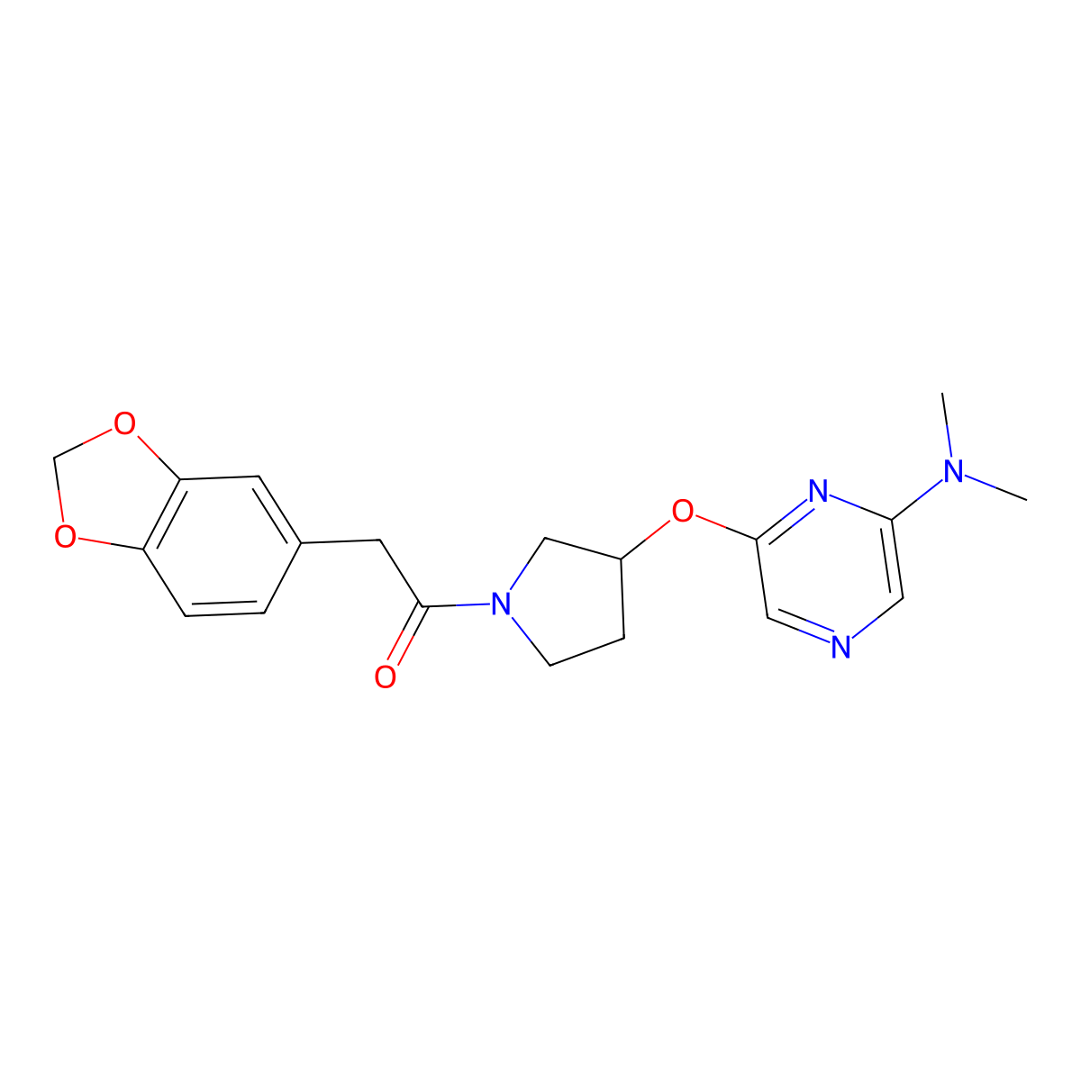 2-(Benzo[d][1,3]dioxol-5-yl)-1-(3-((6-(dimethylamino)pyrazin-2-yl)oxy)pyrrolidin-1-yl)ethanone molecular structure, CAS 2034402-28-1
