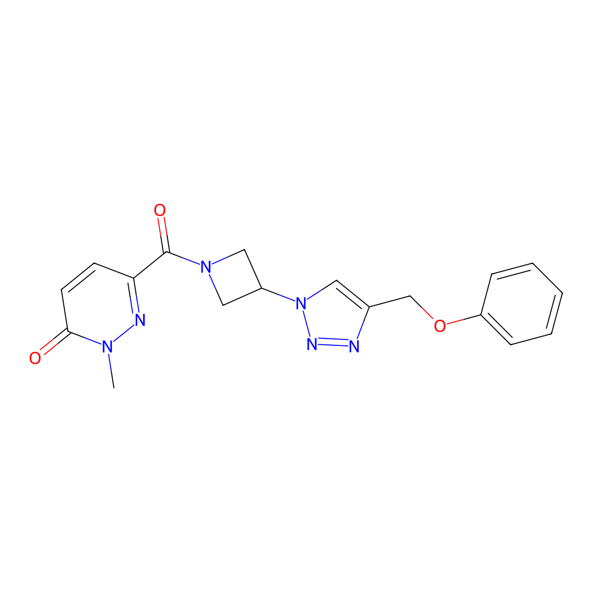 2-methyl-6-(3-(4-(phenoxymethyl)-1H-1,2,3-triazol-1-yl)azetidine-1-carbonyl)pyridazin-3(2H)-one molecular structure, CAS 2034402-31-6