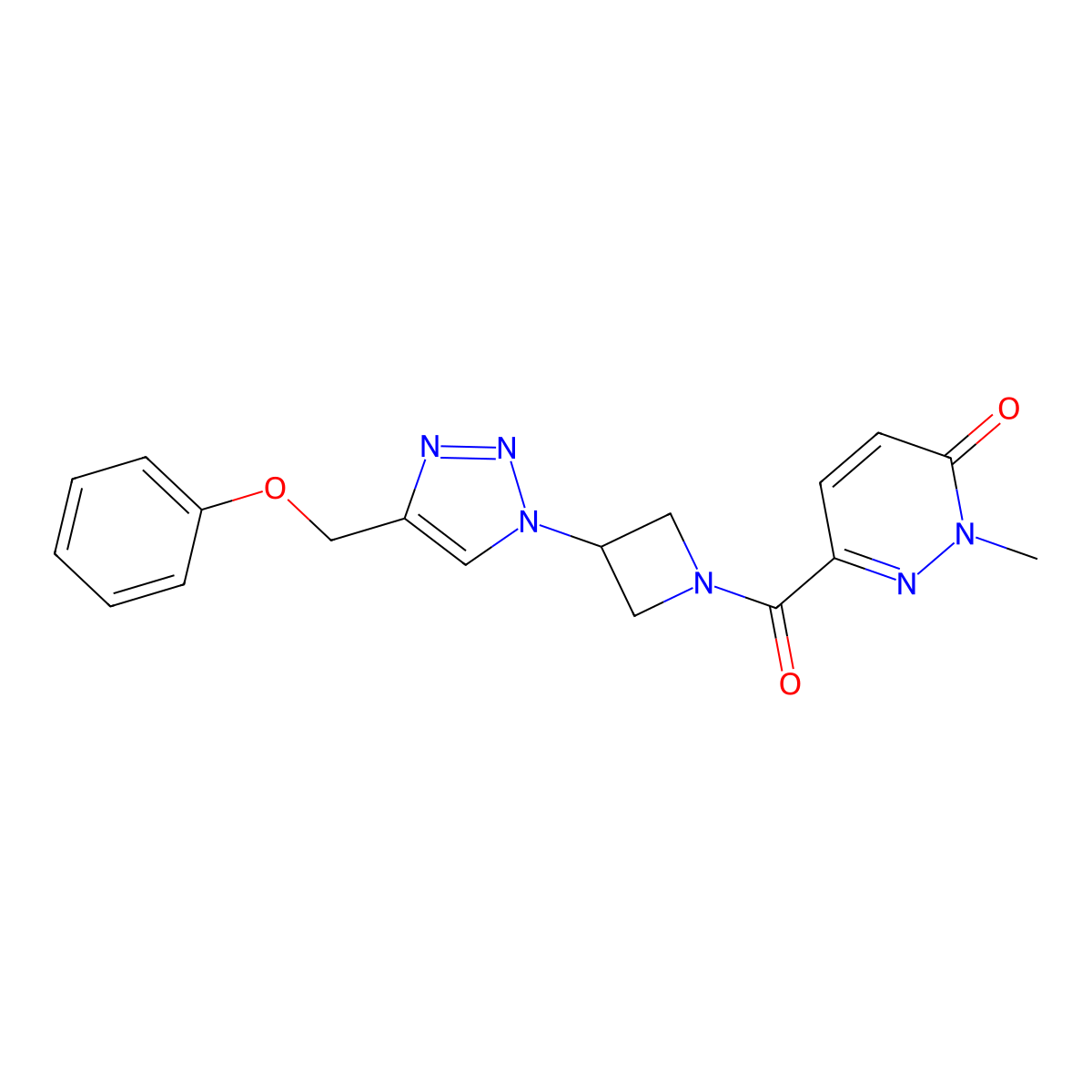 2-methyl-6-(3-(4-(phenoxymethyl)-1H-1,2,3-triazol-1-yl)azetidine-1-carbonyl)pyridazin-3(2H)-one molecular structure, CAS 2034402-31-6