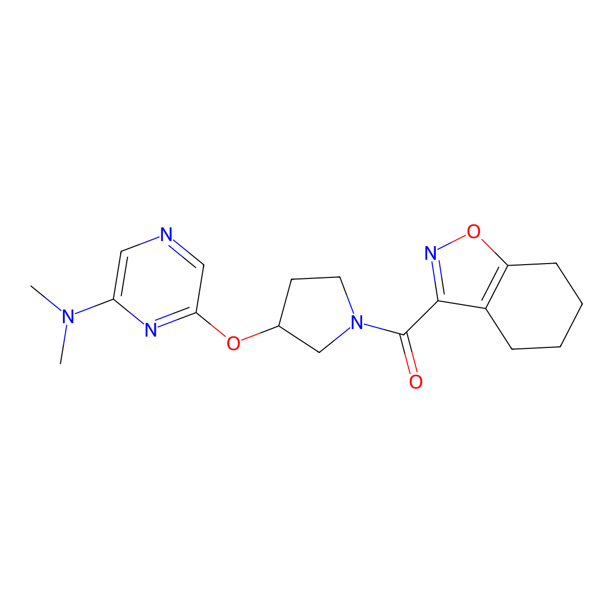 (3-((6-(Dimethylamino)pyrazin-2-yl)oxy)pyrrolidin-1-yl)(4,5,6,7-tetrahydrobenzo[d]isoxazol-3-yl)methanone molecular structure, CAS 2034402-35-0