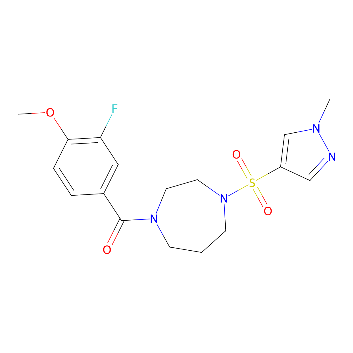 (3-fluoro-4-methoxyphenyl)(4-((1-methyl-1H-pyrazol-4-yl)sulfonyl)-1,4-diazepan-1-yl)methanone molecular structure, CAS 2034402-40-7