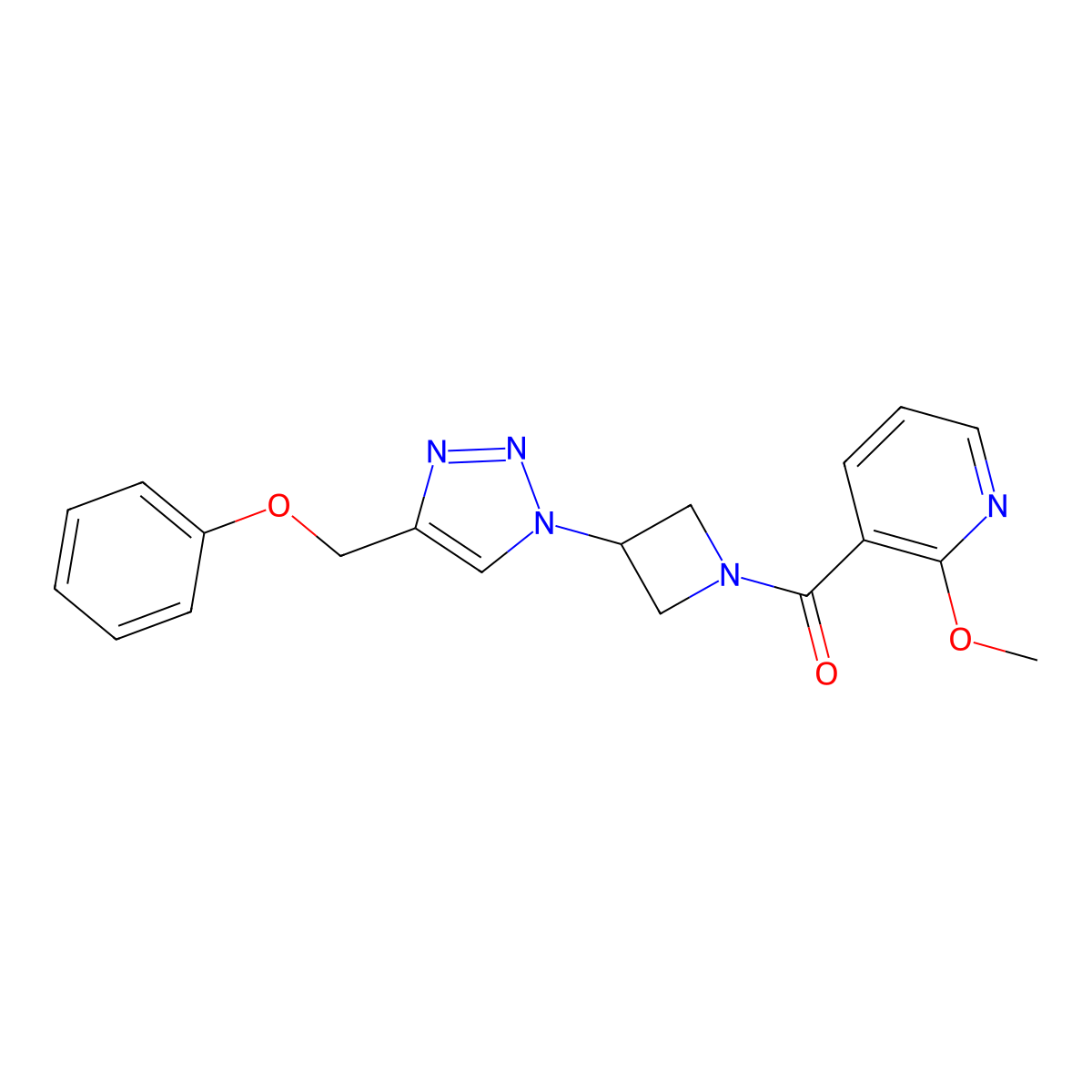 (2-methoxypyridin-3-yl)(3-(4-(phenoxymethyl)-1H-1,2,3-triazol-1-yl)azetidin-1-yl)methanone molecular structure, CAS 2034402-41-8