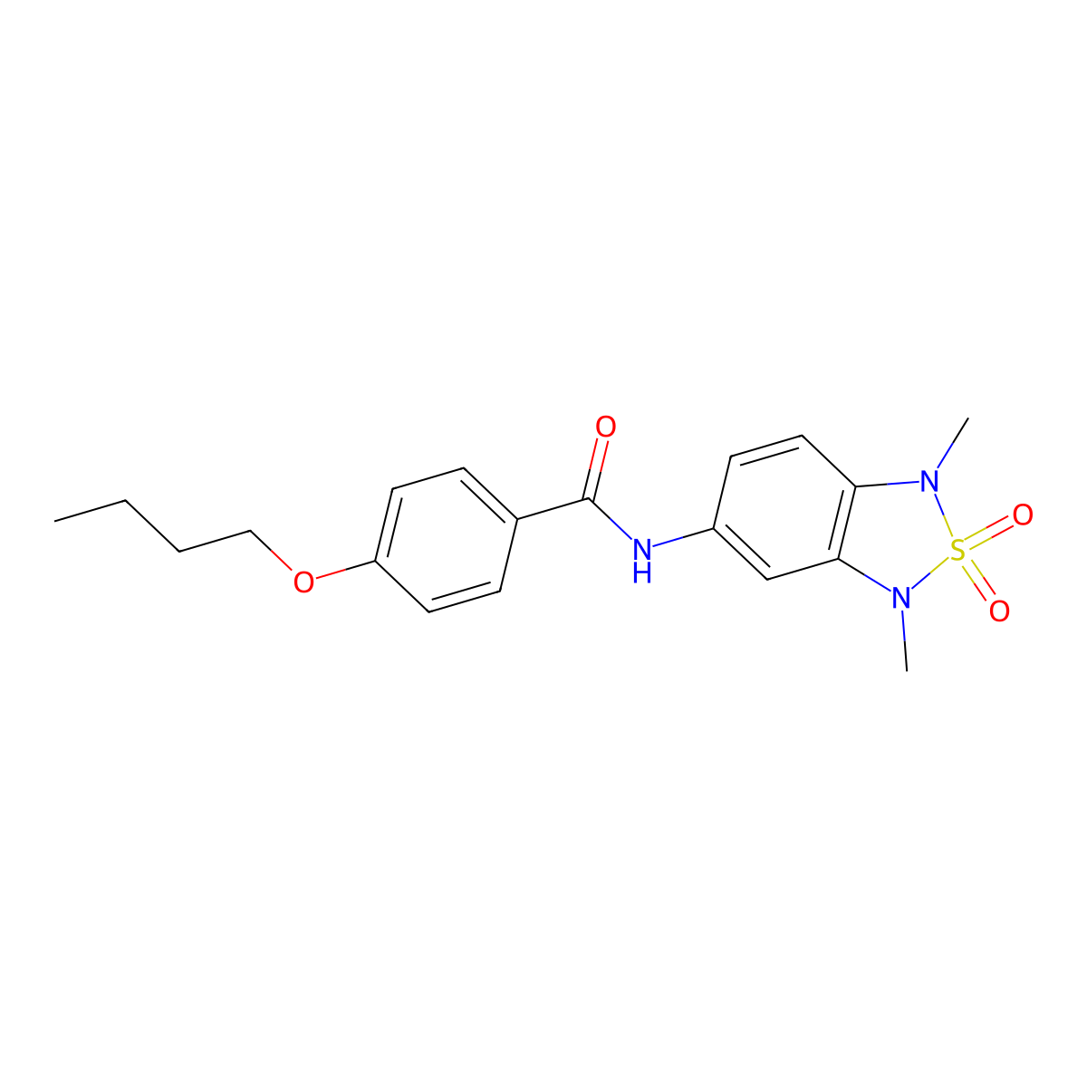4-butoxy-N-(1,3-dimethyl-2,2-dioxido-1,3-dihydrobenzo[c][1,2,5]thiadiazol-5-yl)benzamide molecular structure, CAS 2034402-42-9