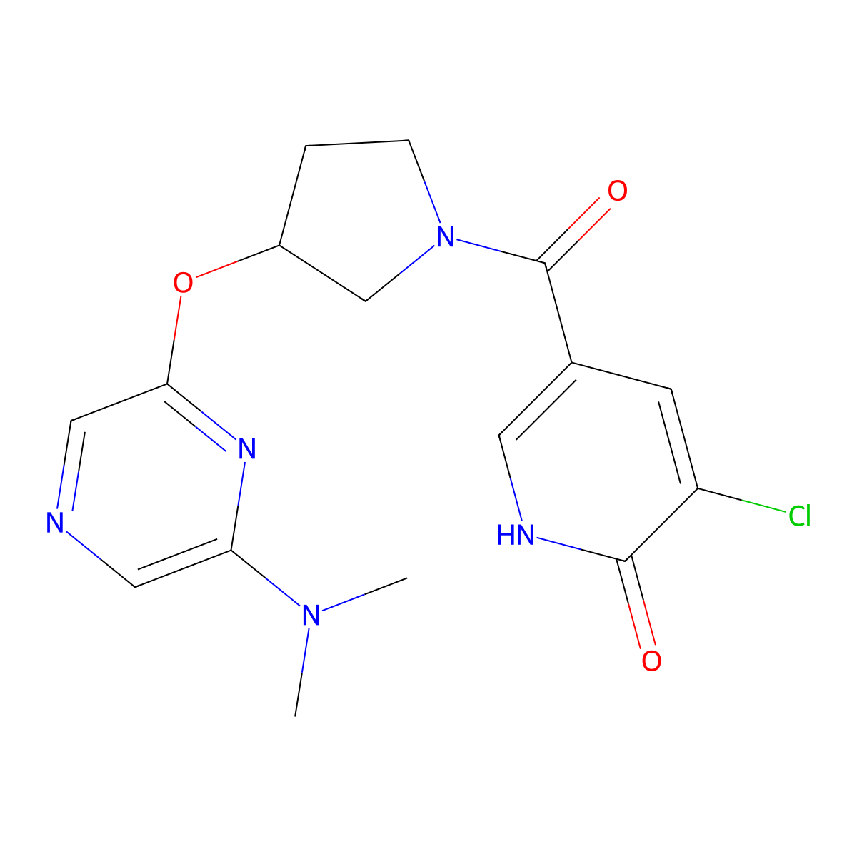 (5-Chloro-6-hydroxypyridin-3-yl)(3-((6-(dimethylamino)pyrazin-2-yl)oxy)pyrrolidin-1-yl)methanone molecular structure, CAS 2034402-46-3