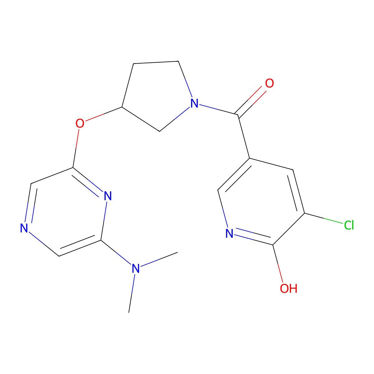 (5-Chloro-6-hydroxypyridin-3-yl)(3-((6-(dimethylamino)pyrazin-2-yl)oxy)pyrrolidin-1-yl)methanone molecular structure, CAS 2034402-46-3