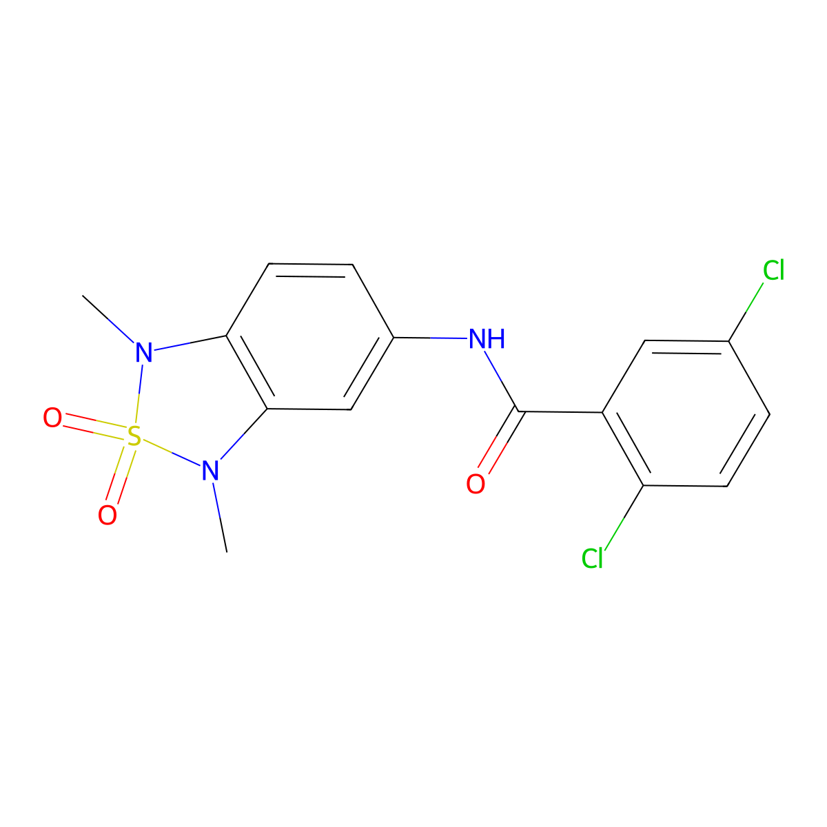 2,5-dichloro-N-(1,3-dimethyl-2,2-dioxido-1,3-dihydrobenzo[c][1,2,5]thiadiazol-5-yl)benzamide molecular structure, CAS 2034402-48-5
