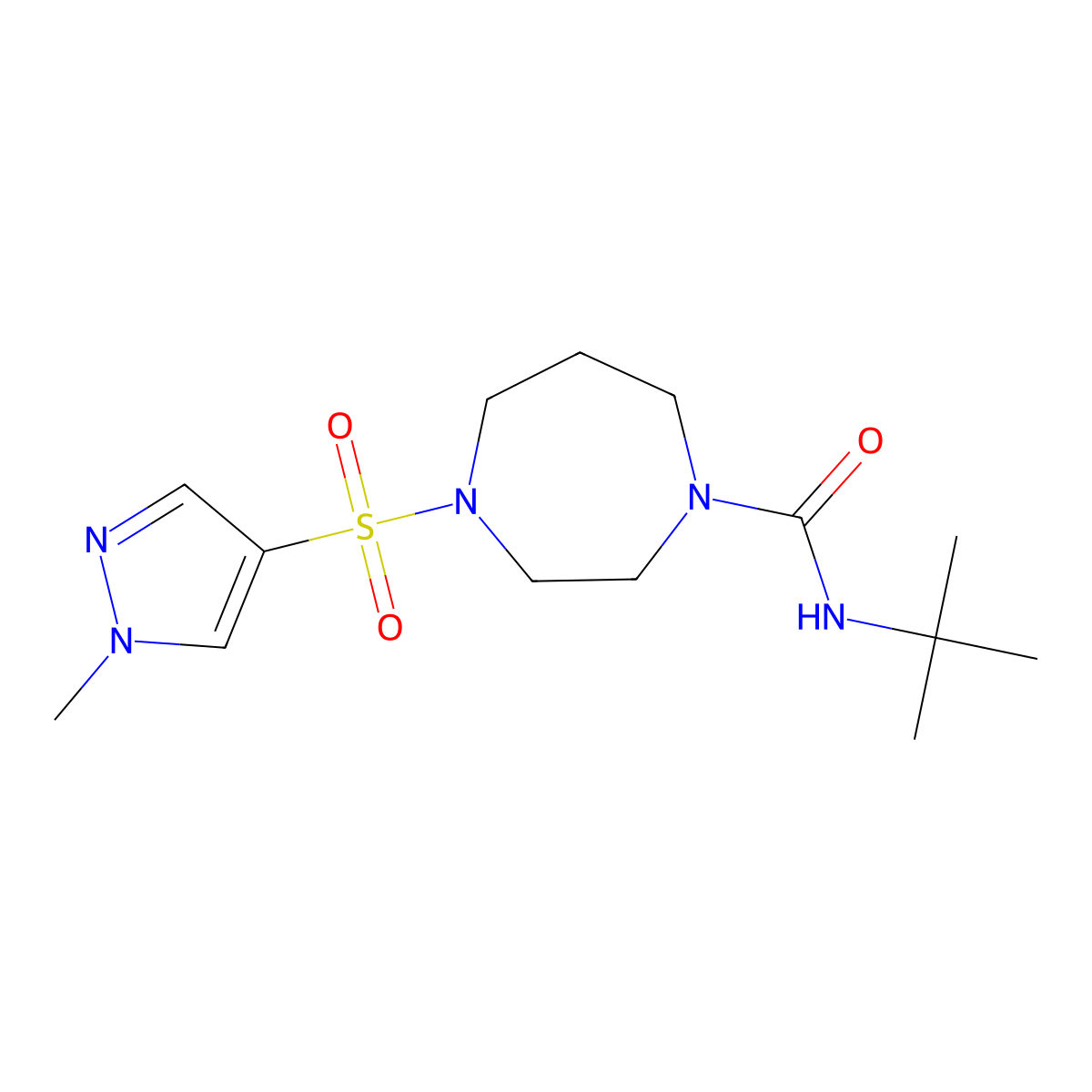 N-(tert-butyl)-4-((1-methyl-1H-pyrazol-4-yl)sulfonyl)-1,4-diazepane-1-carboxamide molecular structure, CAS 2034402-50-9