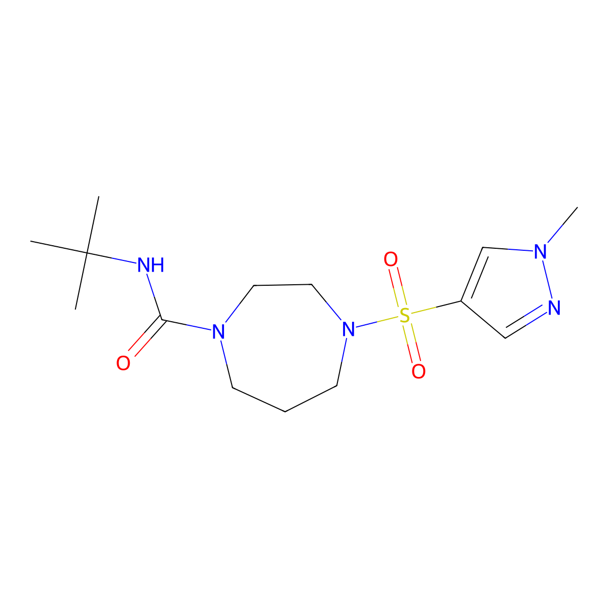 N-(tert-butyl)-4-((1-methyl-1H-pyrazol-4-yl)sulfonyl)-1,4-diazepane-1-carboxamide molecular structure, CAS 2034402-50-9