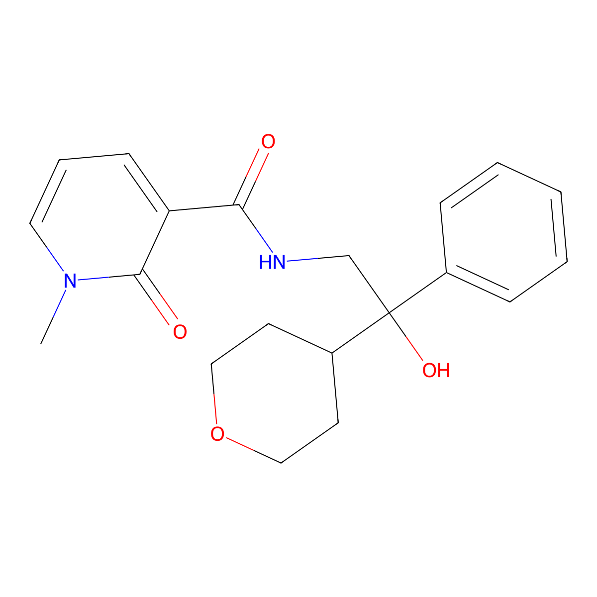N-(2-hydroxy-2-phenyl-2-(tetrahydro-2H-pyran-4-yl)ethyl)-1-methyl-2-oxo-1,2-dihydropyridine-3-carboxamide molecular structure, CAS 2034402-51-0