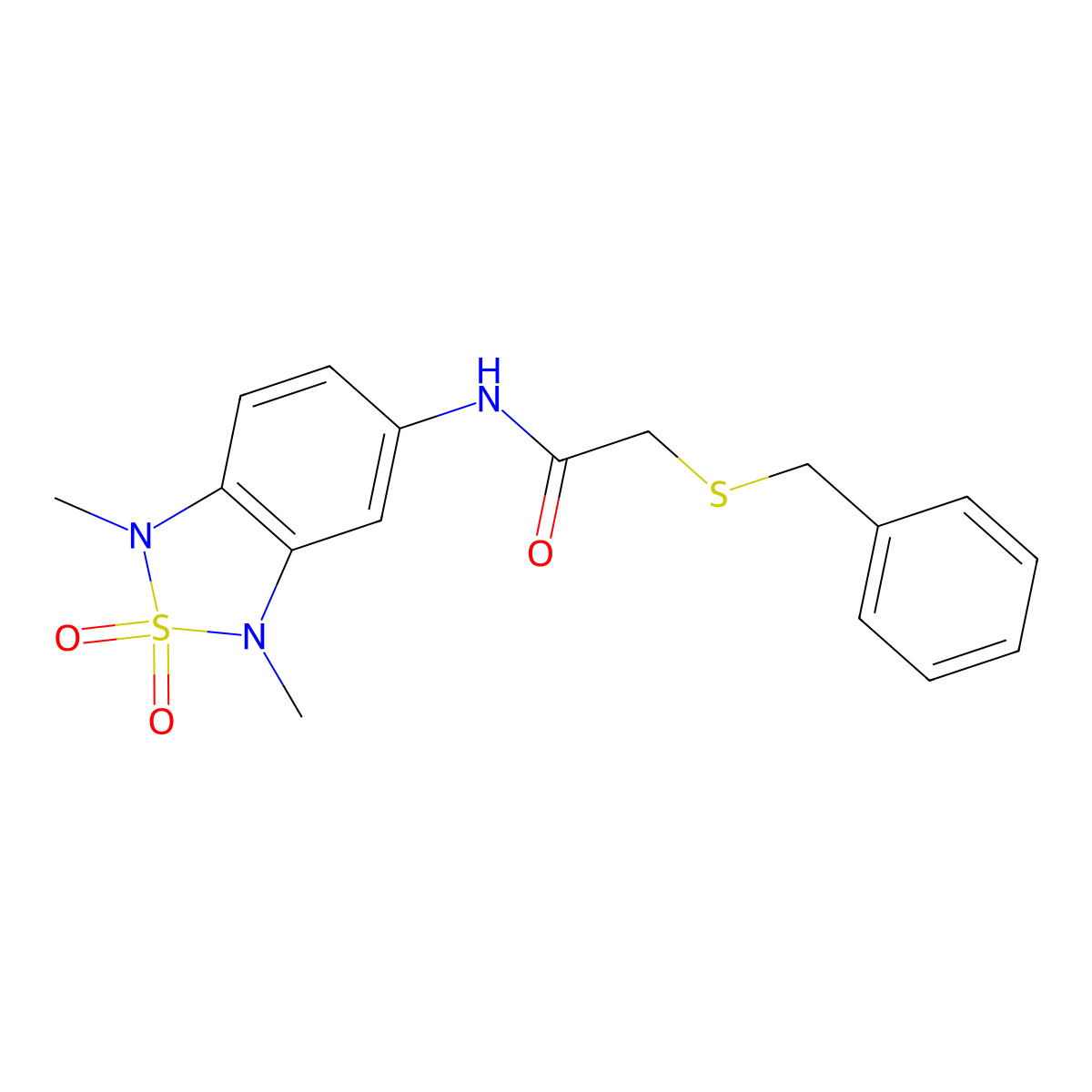 2-(benzylthio)-N-(1,3-dimethyl-2,2-dioxido-1,3-dihydrobenzo[c][1,2,5]thiadiazol-5-yl)acetamide molecular structure, CAS 2034402-53-2