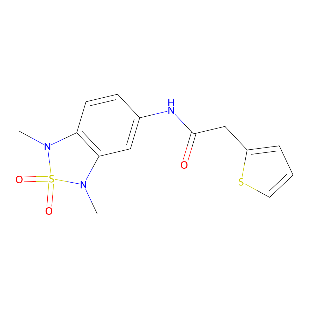 N-(1,3-dimethyl-2,2-dioxido-1,3-dihydrobenzo[c][1,2,5]thiadiazol-5-yl)-2-(thiophen-2-yl)acetamide molecular structure, CAS 2034402-58-7