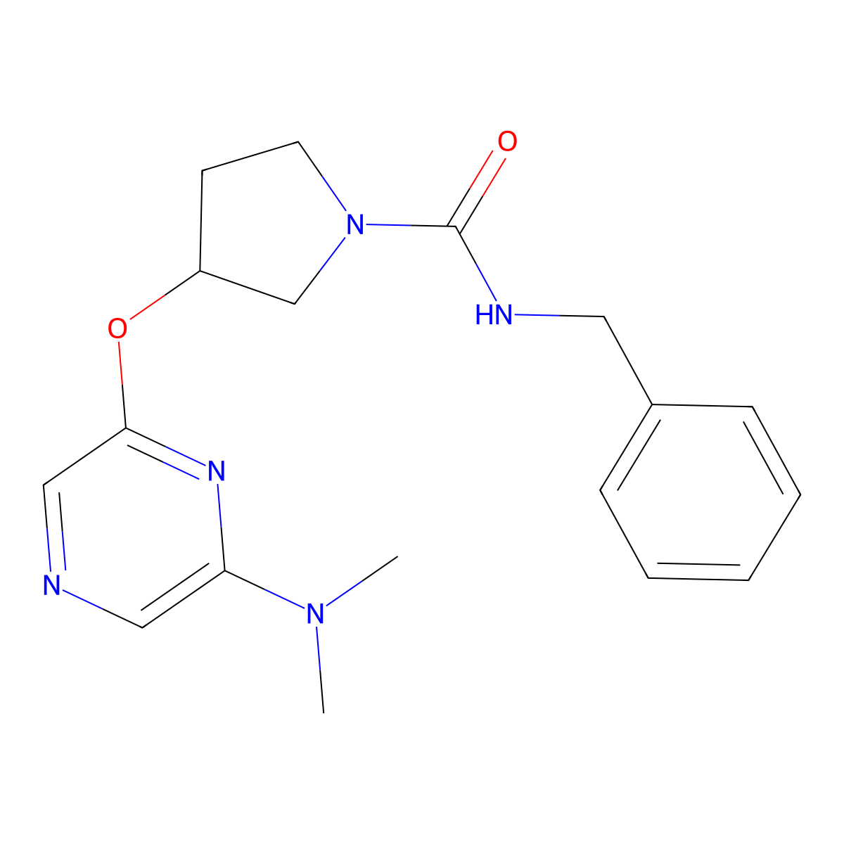 N-benzyl-3-((6-(dimethylamino)pyrazin-2-yl)oxy)pyrrolidine-1-carboxamide molecular structure, CAS 2034402-60-1