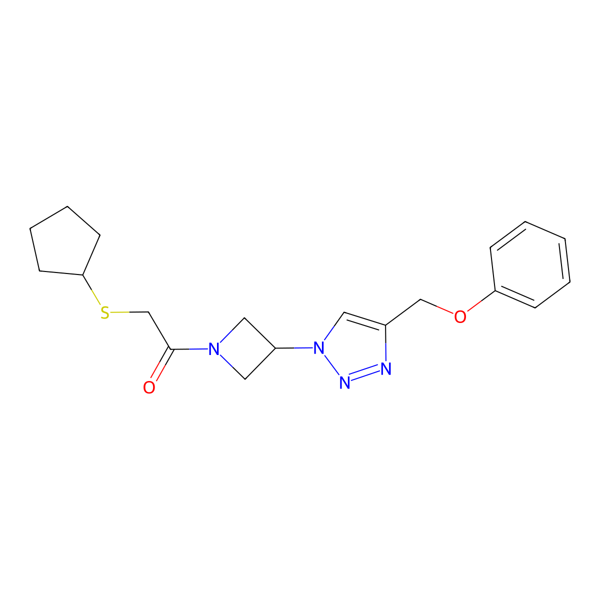 2-(cyclopentylthio)-1-(3-(4-(phenoxymethyl)-1H-1,2,3-triazol-1-yl)azetidin-1-yl)ethanone molecular structure, CAS 2034402-62-3