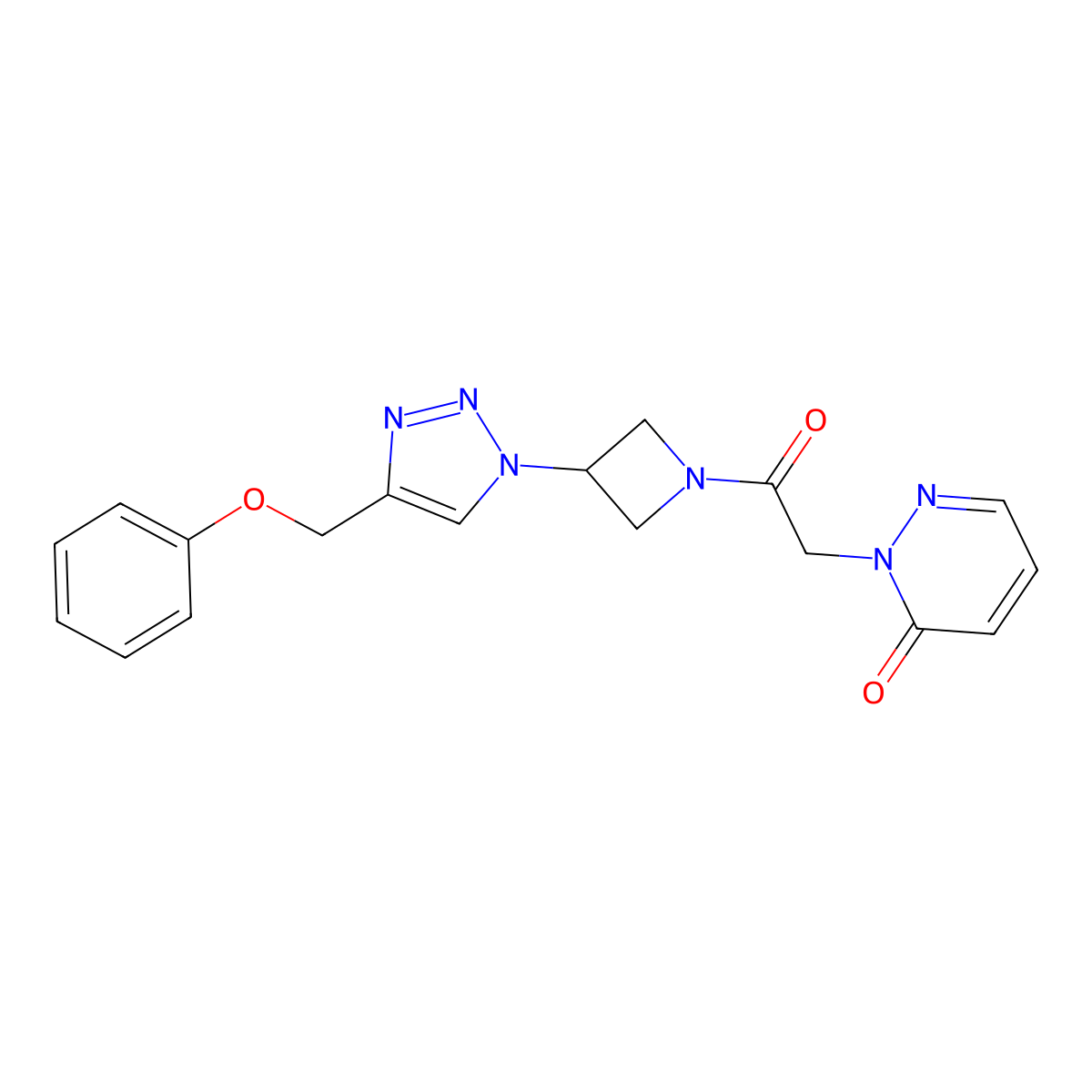 2-(2-oxo-2-(3-(4-(phenoxymethyl)-1H-1,2,3-triazol-1-yl)azetidin-1-yl)ethyl)pyridazin-3(2H)-one molecular structure, CAS 2034402-64-5