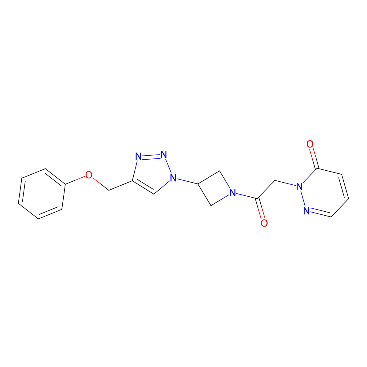 2-(2-oxo-2-(3-(4-(phenoxymethyl)-1H-1,2,3-triazol-1-yl)azetidin-1-yl)ethyl)pyridazin-3(2H)-one molecular structure, CAS 2034402-64-5