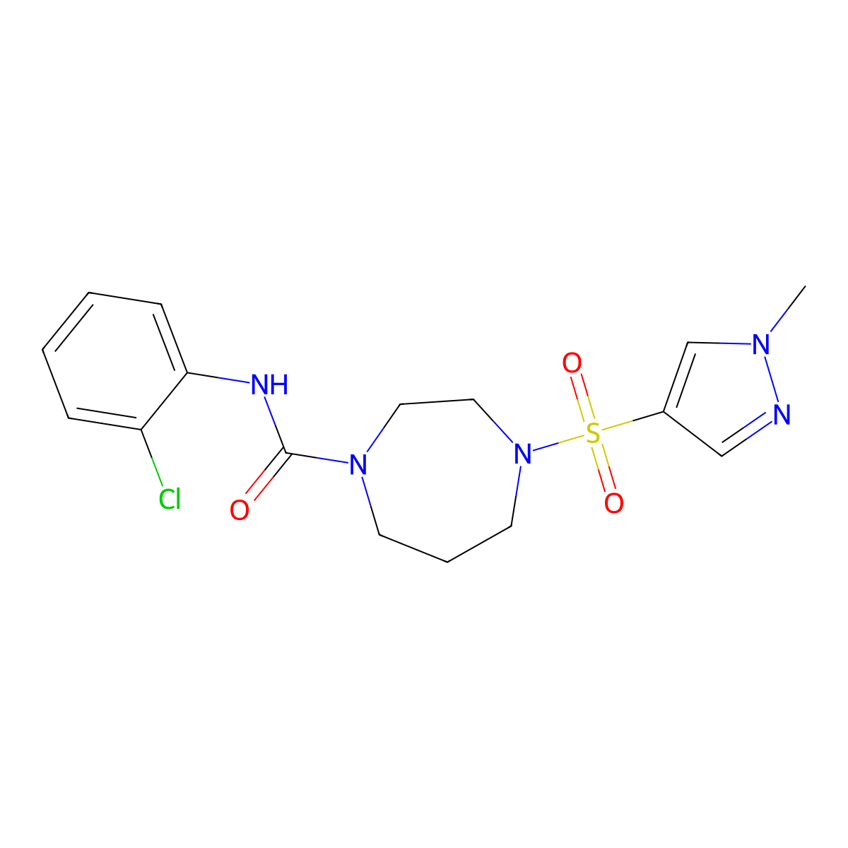 N-(2-chlorophenyl)-4-((1-methyl-1H-pyrazol-4-yl)sulfonyl)-1,4-diazepane-1-carboxamide molecular structure, CAS 2034402-71-4