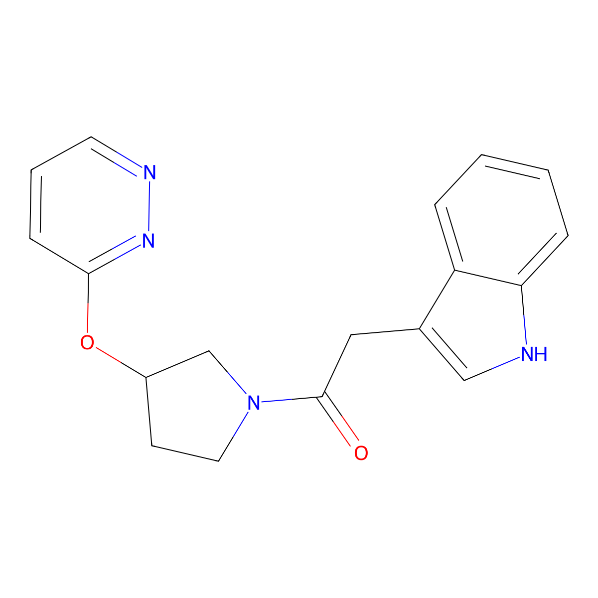 2-(1H-indol-3-yl)-1-(3-(pyridazin-3-yloxy)pyrrolidin-1-yl)ethanone molecular structure, CAS 2034402-72-5