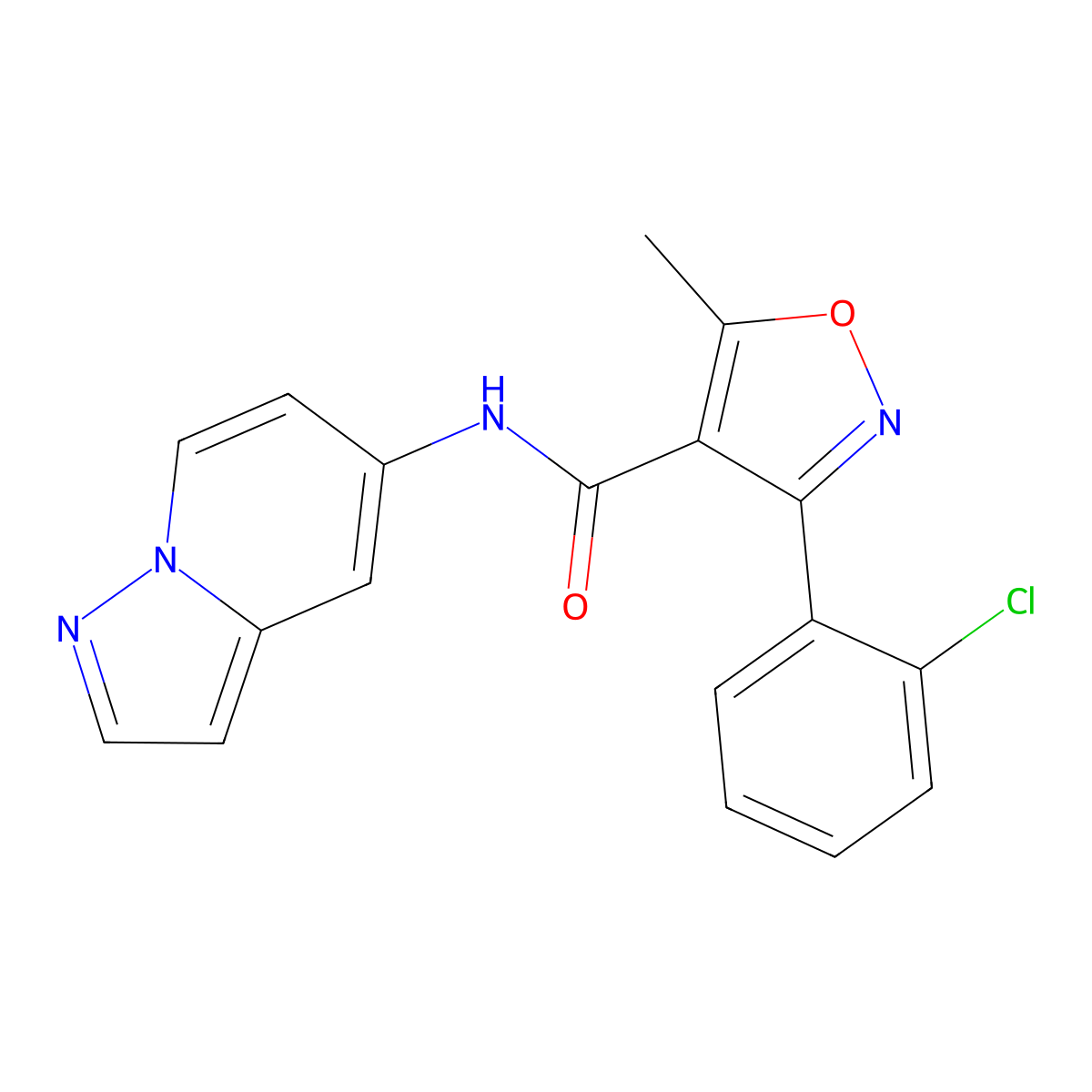 3-(2-chlorophenyl)-5-methyl-N-(pyrazolo[1,5-a]pyridin-5-yl)isoxazole-4-carboxamide molecular structure, CAS 2034402-80-5