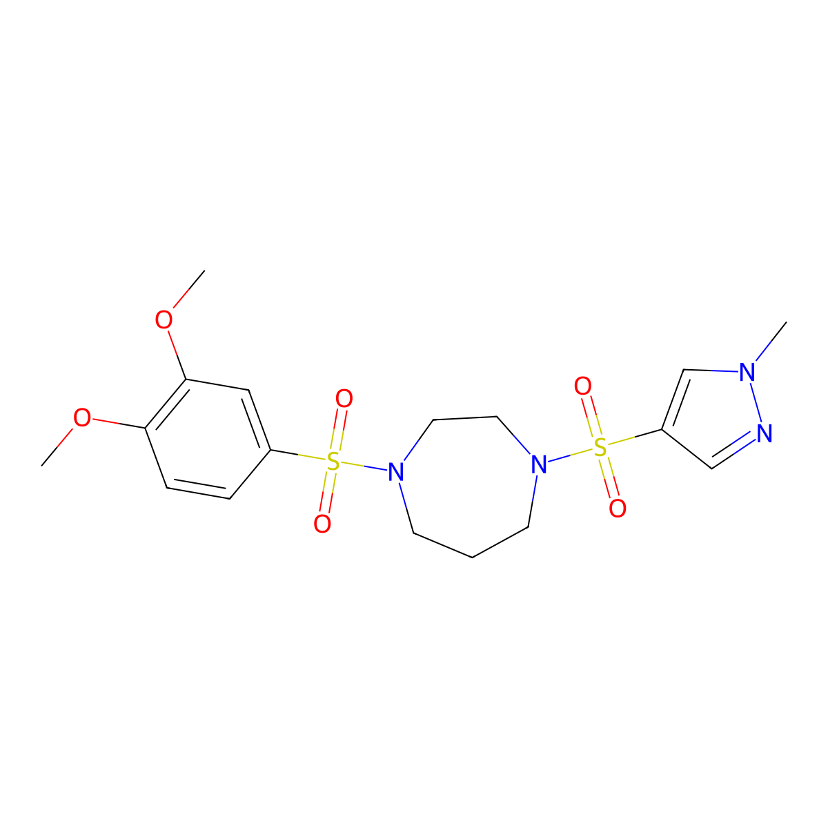 1-((3,4-dimethoxyphenyl)sulfonyl)-4-((1-methyl-1H-pyrazol-4-yl)sulfonyl)-1,4-diazepane molecular structure, CAS 2034402-83-8