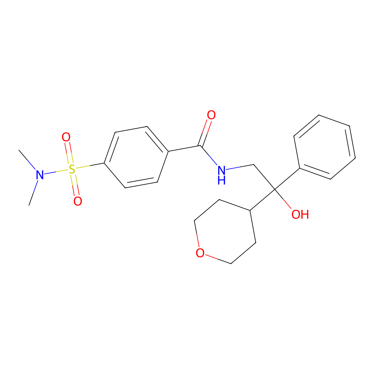 4-(dimethylsulfamoyl)-N-[2-hydroxy-2-(oxan-4-yl)-2-phenylethyl]benzamide molecular structure, CAS 2034402-88-3