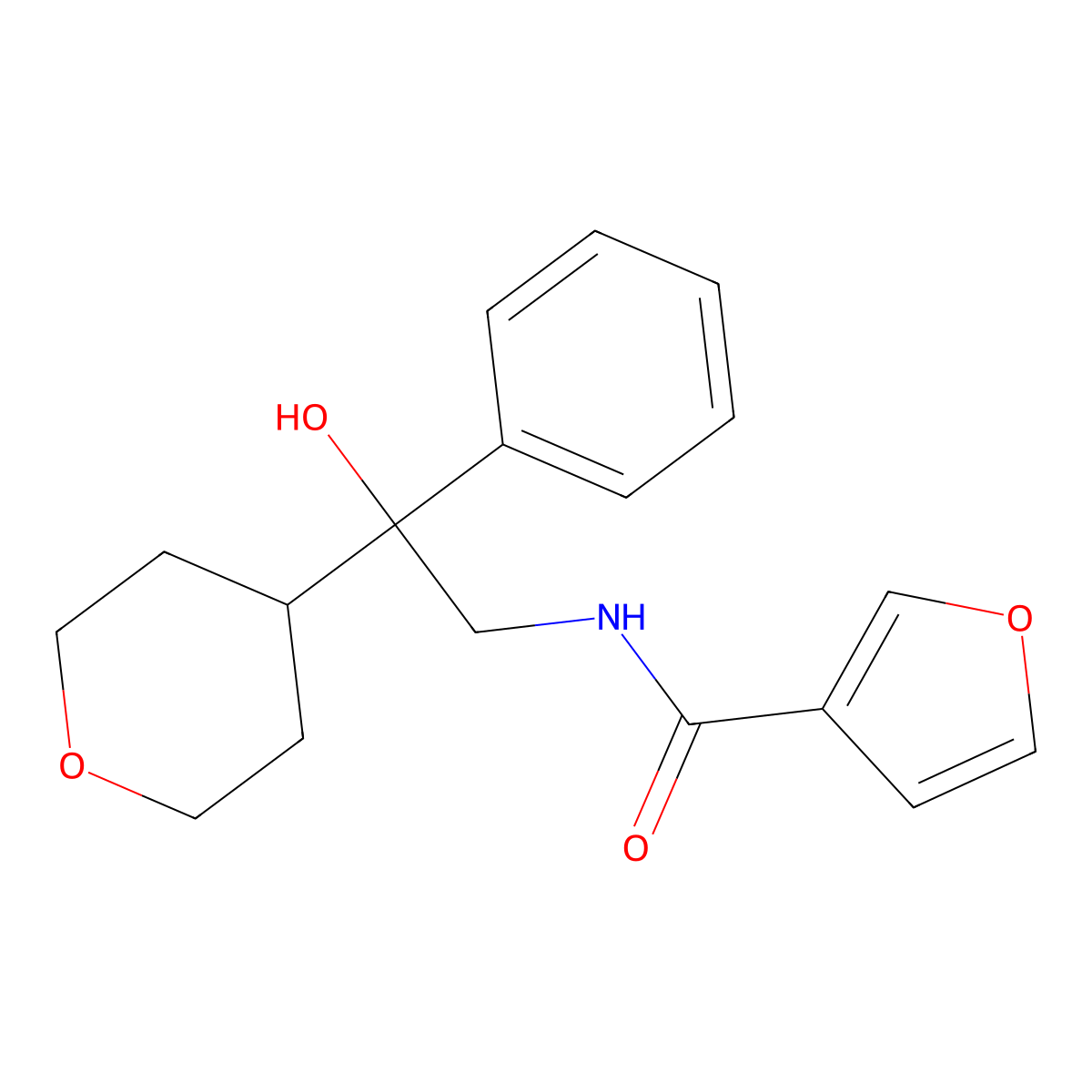 N-[2-hydroxy-2-(oxan-4-yl)-2-phenylethyl]furan-3-carboxamide molecular structure, CAS 2034402-90-7
